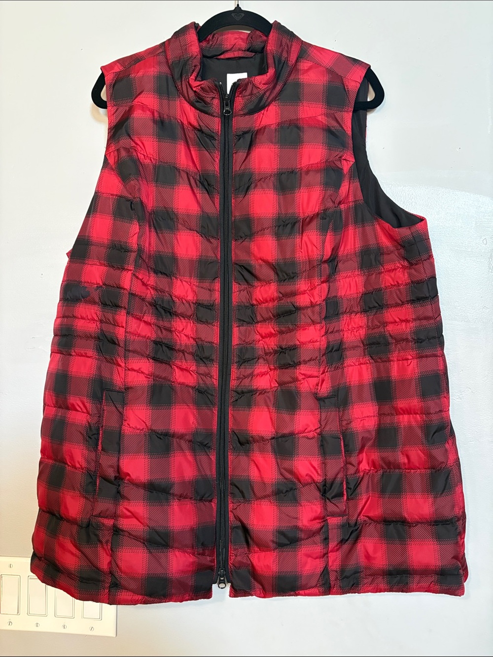 J. Jill Buffalo Plaid Puffer Down Vest Red Black Full Zip Women's Size 2X